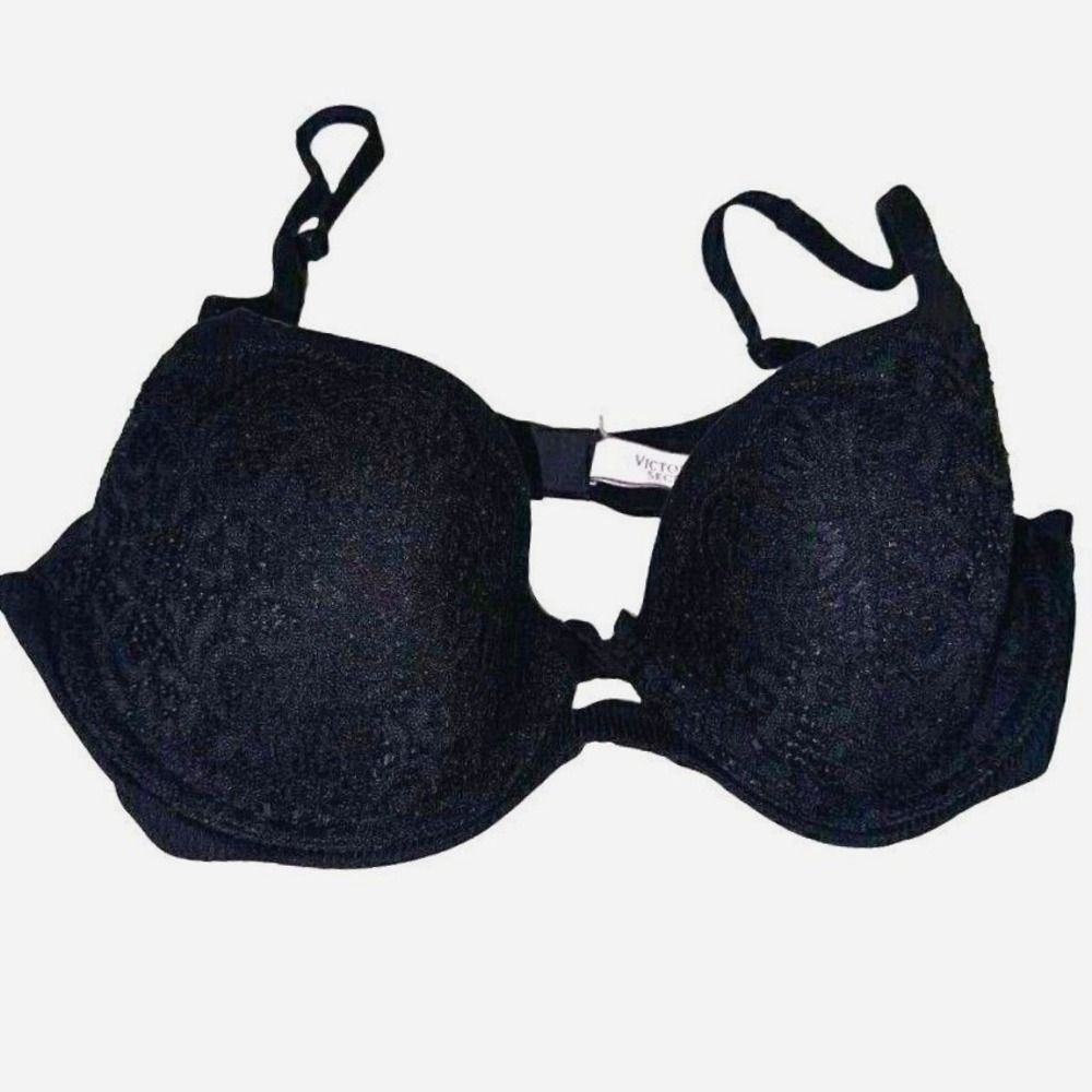 Victoria's Secret Demi Bra 34C Black Floral Lace Lined Everyday Comfort Sexy